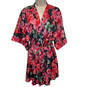 Vintage Bernette silky robe red floral women’s large